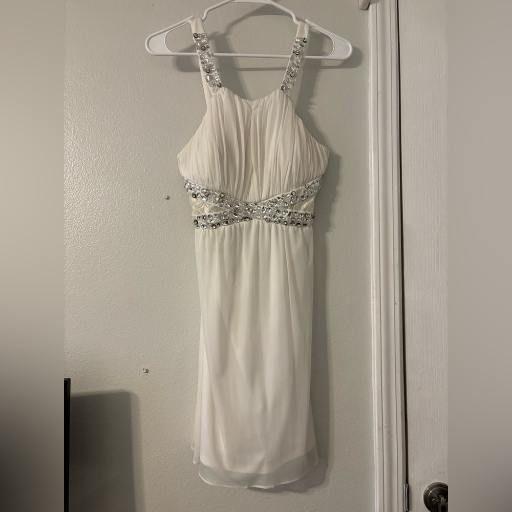 City Triangles White Strapless Dress with Silver Accents